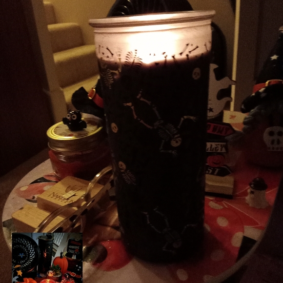 Black Smoked Glass Skeleton Halloween Candle - Picture 2 of 5